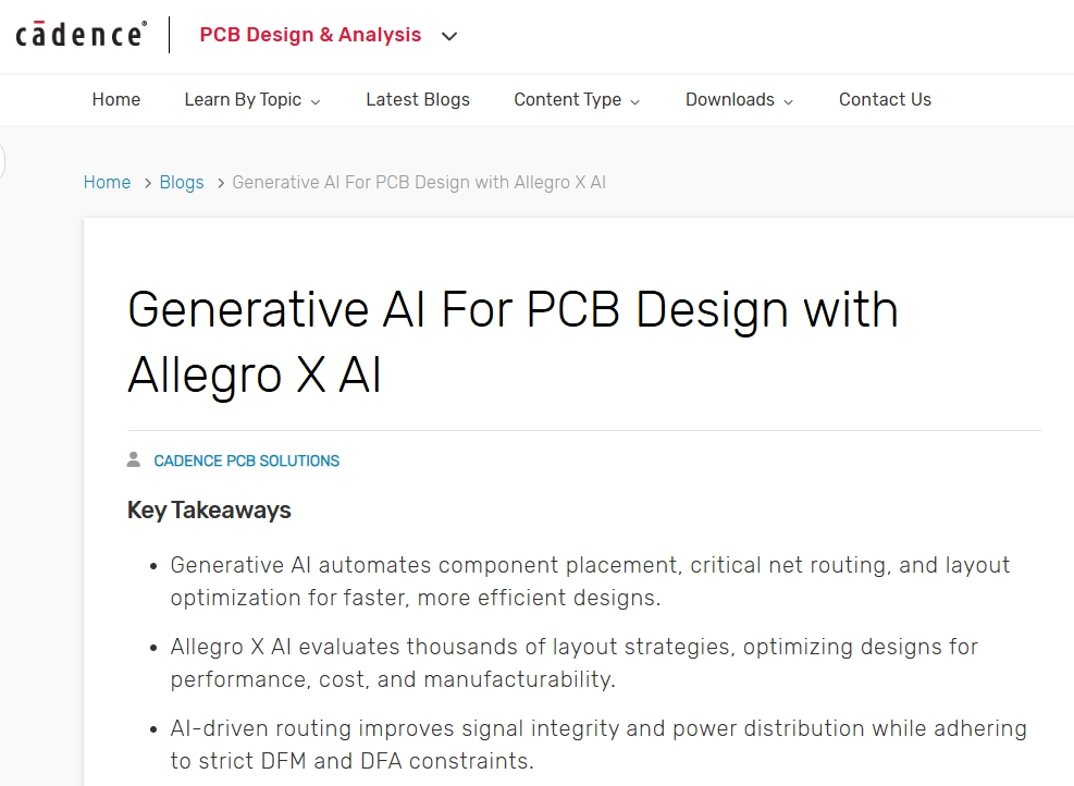 CADENCE Generative AI For PCB Design with Allegro X AI