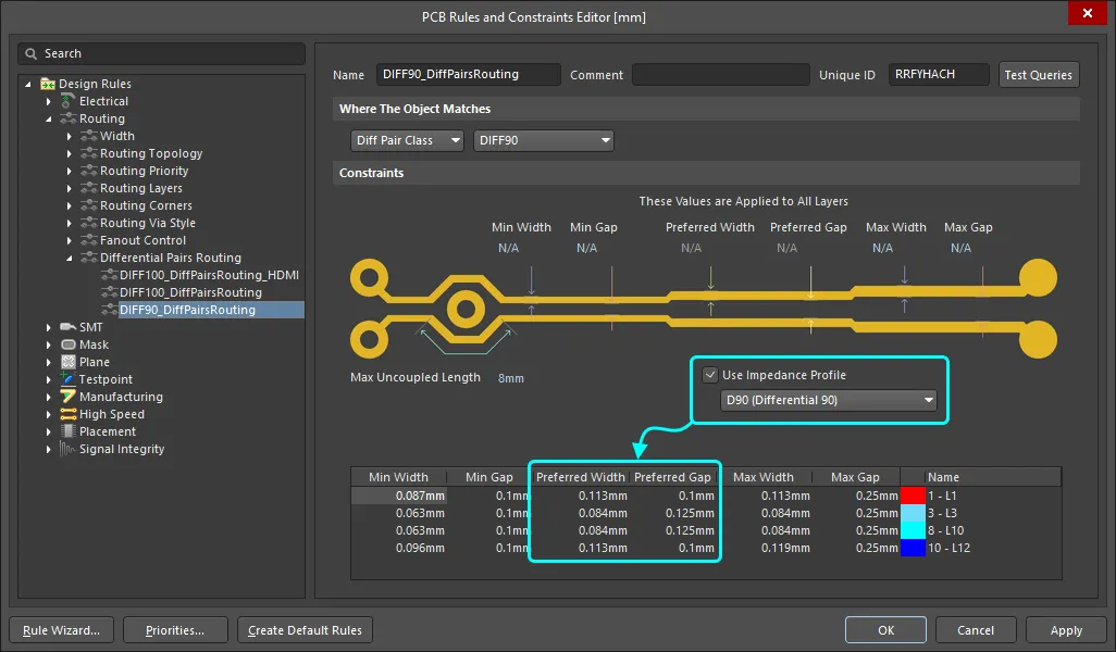 Differential Pairs Routing Design Rule
